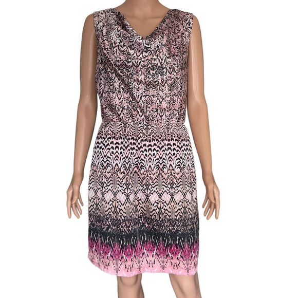 Dana Buchman Abstract Print Draped Sleeveless Dress Medium - Picture 2 of 16